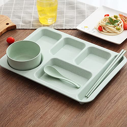 KJOET ランチプレート 深め すくいやすい 仕切り皿 分割プレート小麦 部分プラッタ分割ディナー美濃焼 バランスのとれた食事大人のための 食洗機対応 (グリーン,4点セット)
