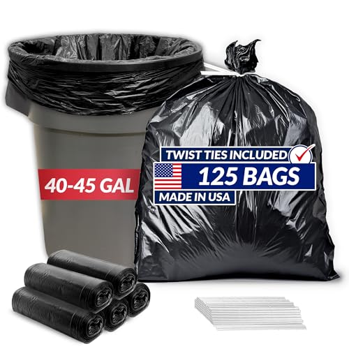 Reli. 40 to 45 Gallon Trash Bags Heavy Duty | 125 Count with Ties | Super Sizeable Black Serious Garbage Cleanup
