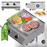 TurboTronic XXL Profi Gasgrill 46 × 40 cm – Edelstahl Grillplatte, 6,3 kW (2×3,15 kW Brenner) mit Turbo-Funktion für perfekte Smash Burger – Plancha/Griddle/Camping BBQ