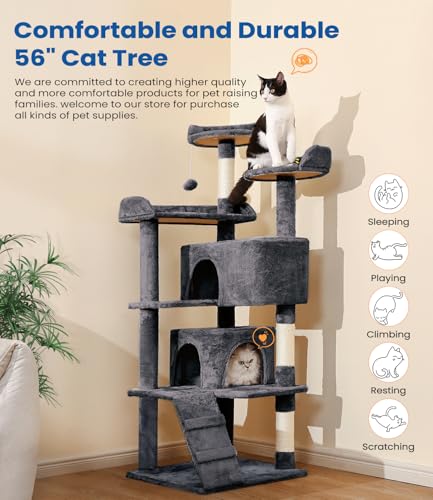 Torre para gatos multi-niveles 56 pulgadas gris oscuro miniatura 6
