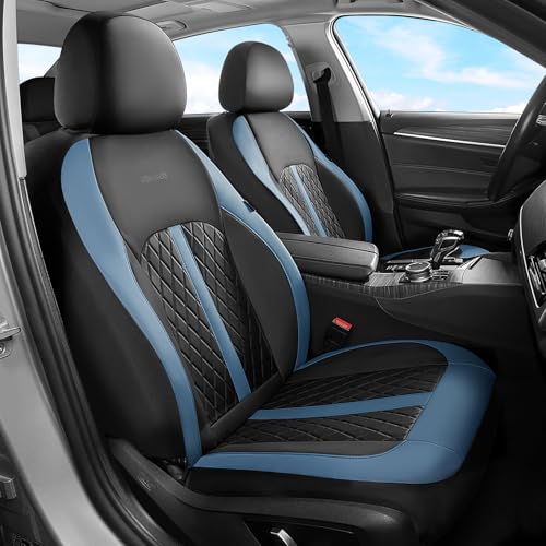 Image of Coverado Universal Leather Seat Covers Full Set for 5 Seats - Waterproof, Durable All-Weather Protector for SUV, Pickup Truck, Sedan, Blue&Black