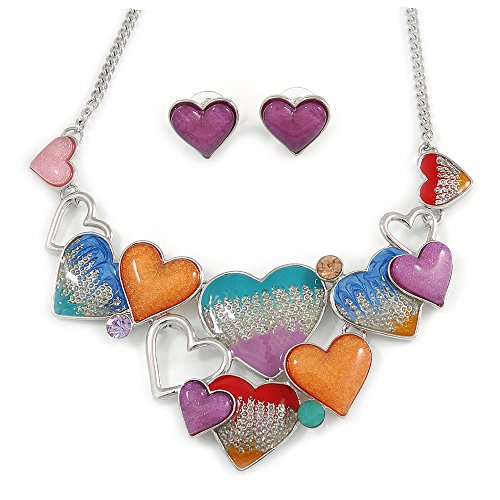 Collar y pendientes de cristal esmaltado multicolor de 40 cm para vestidos de fiesta