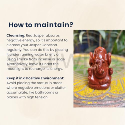 Image of Soulwise Red Jasper Ganesha Idol 2 inch - Auspicious Handcrafted Ganesh ji Statue for Car, Home Temple & Gift - Removes Obstacles & Brings Vitality