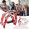 Red Tambourine Double Row Metal Jingles Half Moon Musical Instruments Tamborines for Adults Hand Held Percussion for Party, Church (Red) #5