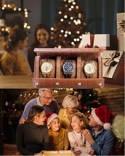 Image of MR.OKAY 3 Watch Travel Case- Classic Leather Watch Case With Superb Texture.(Portable Watch Roll Or Organizer For Storage And Display).Festival Gift For Men, All Handcrafted By Artisans.