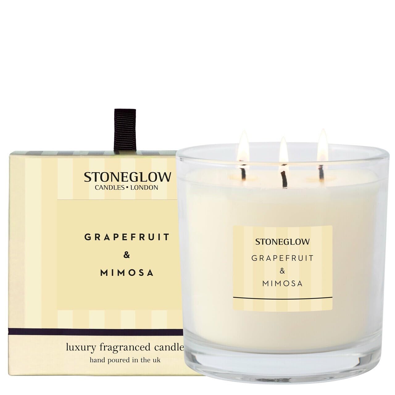Stoneglow Modern Classics Grapefruit & Mimosa Scented Candles Boxed Tumbler 760g – Grapefruit, Blackcurrant, Apple, Mimosa & Lilac, 85 Hrs Burn Time, 3 Wicks, Long Lasting Fragrance Candle