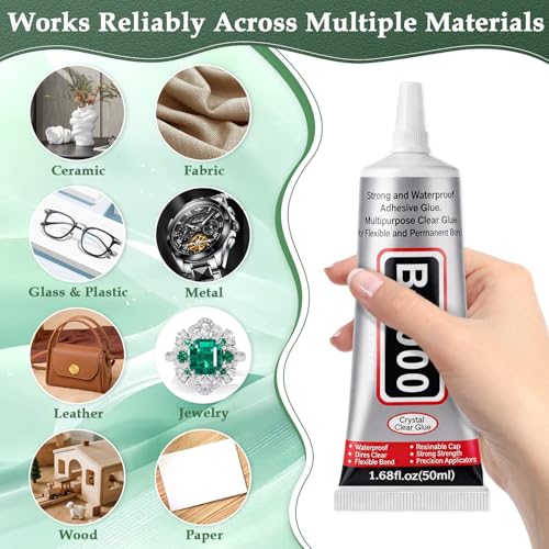 Image of B7000 Glue Clear with Precision Tip for Rhinestones, 5Pcs 50mL /1.68 fl oz | Strong Adhesive Jewelry Bead Gem Glue, Quick Dry Bedazzling Glue for Jewelry Making Repair Fabric Clothes Shoes DIY Crafts