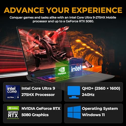 Image of msi Vector 16 HX AI 16 inch QHD+ 240Hz Gaming Laptop, Intel Ultra 9 275HX, GeForce RTX 5080 16GB GDDR7, 64GB DDR5 RAM, 3TB Storage (2TB PCle SSD&1TB Docking Station), RGB Backlit Keyboard, Win 11, Gray