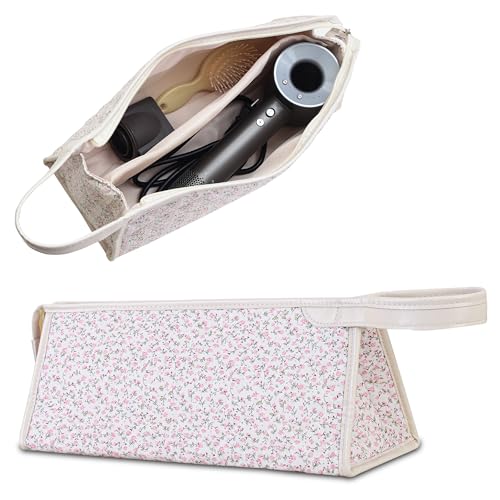 GISMTR Estojo de viagem acolchoado compatível com Dyson Airwrap & Shark Flexstyle, bolsa de armazenamento floral de algodão para secador de cabelo e acessórios Dyson, organizador portátil bonito com
