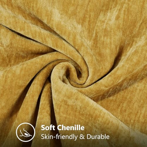 Image of decorUhome Fall Chenille Soft Cozy Throw Pillow Covers 16x16 Set of 2, Modern Farmhouse Boho Velvet Decorative Pillow Cases with Stitched Edge for Couch Sofa Bed Home Decor, Mineral Yellow