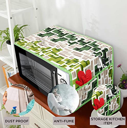 Image of Polyester 3-Layered Microwave Oven Top Cover With 4 Utility Pockets Suitable for Upto 30 Liter (Green, Size-36x14 Inches)