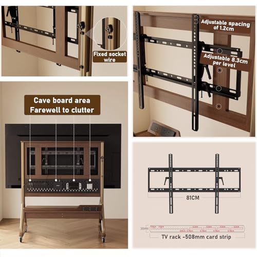 Soporte móvil de madera para TV con ruedas para TVs 40-85 pulgadas miniatura 4