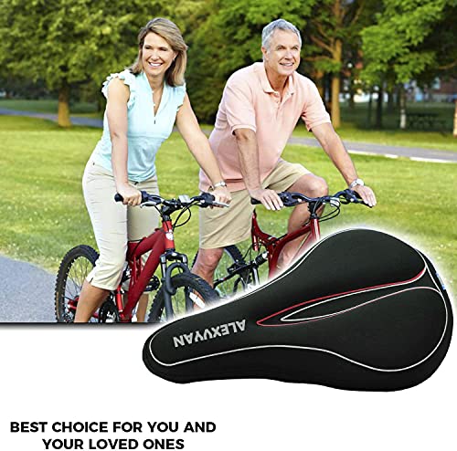 Image of Alexvyan Soft Bicycle Silicone Gel Saddle Cover (11 * 7.5 Inch) Cycling Cushion Pad City Cycle Seat Cover Gym Cycle Gel Cover -Fits Narrow /Slim Seats (Black with Red Lines)