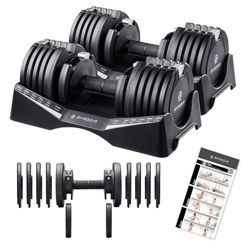 Image of BYZOOM FITNESS Pure Series Adjustable Dumbbell - 12.5 /25 /27.5 /50 /55 /75lb - ONE UNIT OR PAIR(check QTY before purchase) - 5-in-1 / 10-in-1 / 15-in-1 / 21-in-1 Flexible Hand Weights for Home Apartment Garage Gym, Strength Training & Fitness Workouts, White OR Black