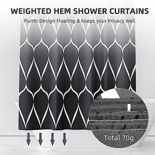 Stylishbed White and Black Shower Curtain Grey Waterproof for Wet Room,180 x 200 cm Drop Mould Proof Shower Curtain Weights for Bathroom Polyester Bath Shower Curtains Washable with 12 Hooks - Image 2