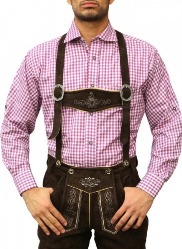 Traditioneel Beiers Overhemd Voor Lederhosen/Oktoberfest, Kleur:Paars/Geruit - Afbeelding 9