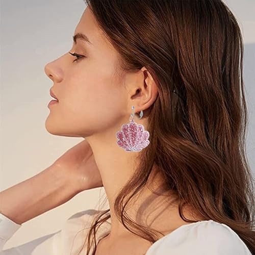 Acrylic Nautical Sea Shell Clip On Earrings Beach Jewelry Gifts For Women For Halloween Party (Pink) #TOP2