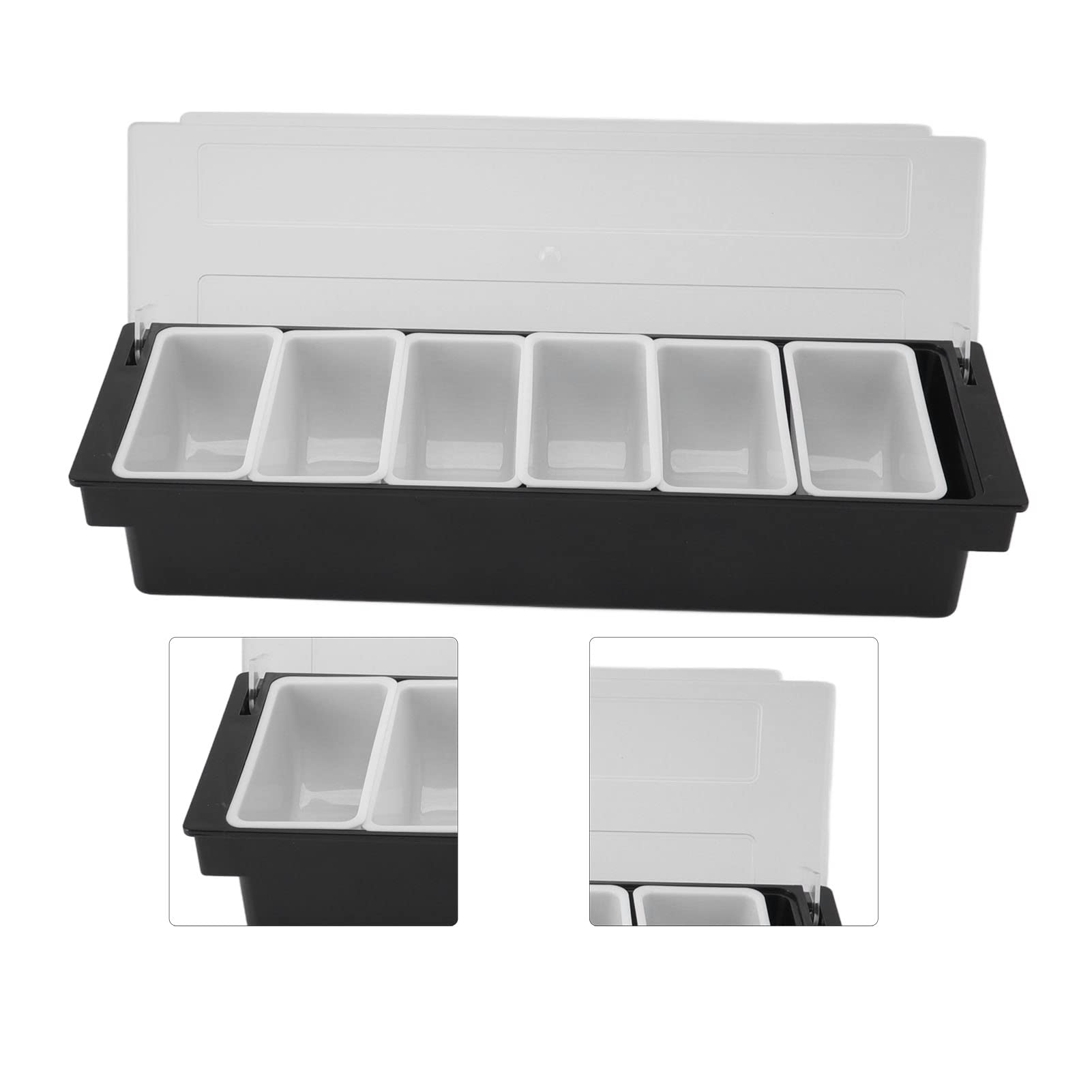 Aramox Condiment Caddy Plastique Couvercle Transparent Design Détachable Bar Multifonction Fruits Caddy Garniture Réfrigérée Bar Caddy Compartiment Plateau avec Couvercle (6