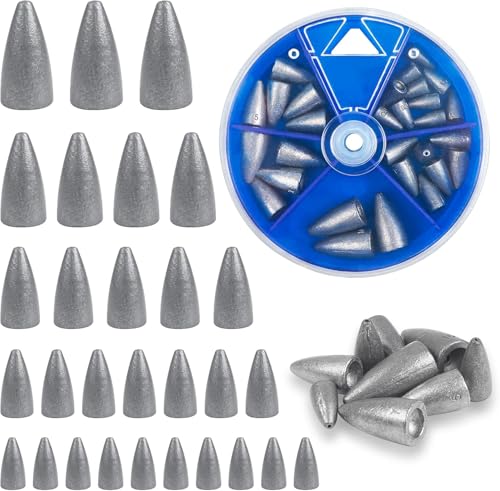Fishing Sinkers Weight Kit,29PCS Bullet Weight Sinker Set Worm Fishing Sinkers Slip Sinker for Bass Fishing,Texas Rigs Multiple Size 1/16oz,1/8oz,3/16oz,1/4oz,3/8oz,1/2oz