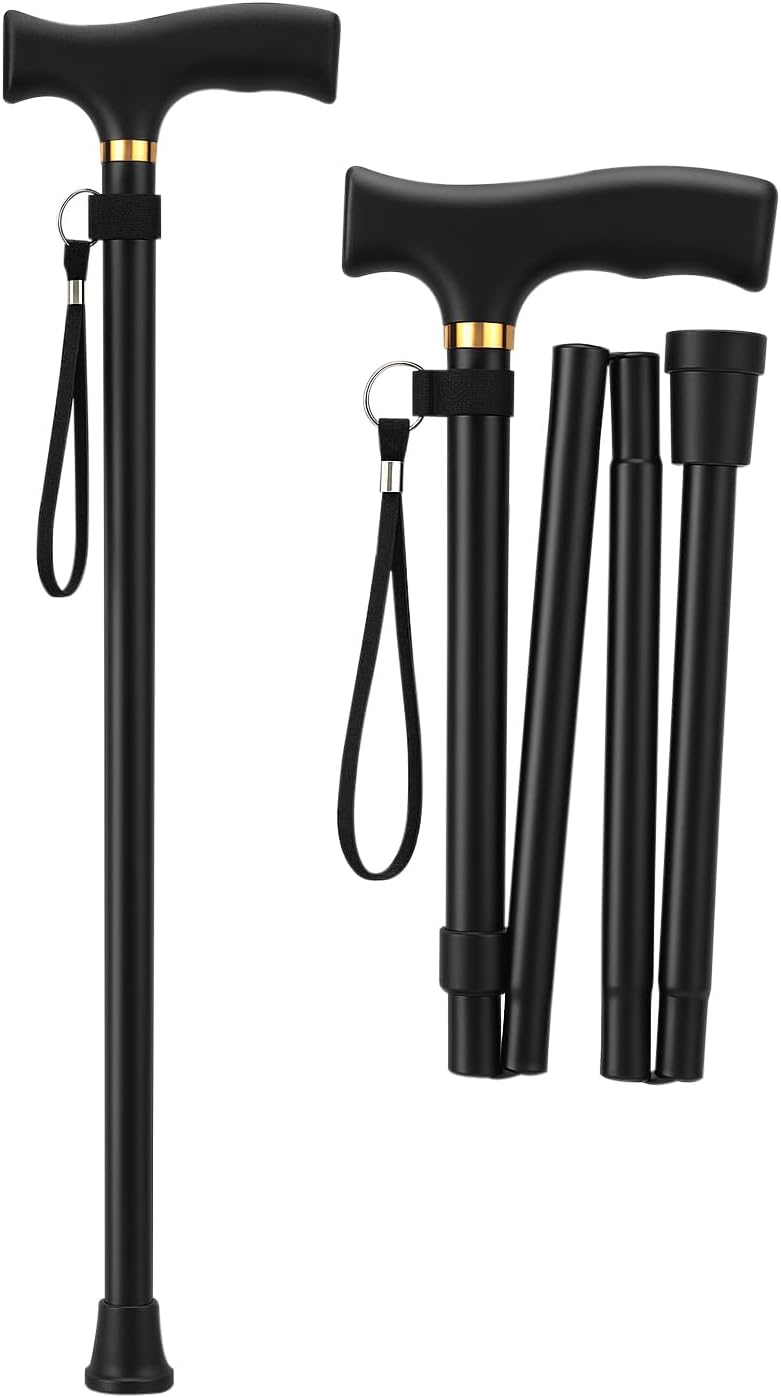AL KAHF Walking Stick Folding Aluminium Cane Extendable Walking Cane Adjustable Mobility Aids Walking Stick For Seniors Disabled Ladies Women Men Outdoor Accessories Height 92cm Approx (Black)