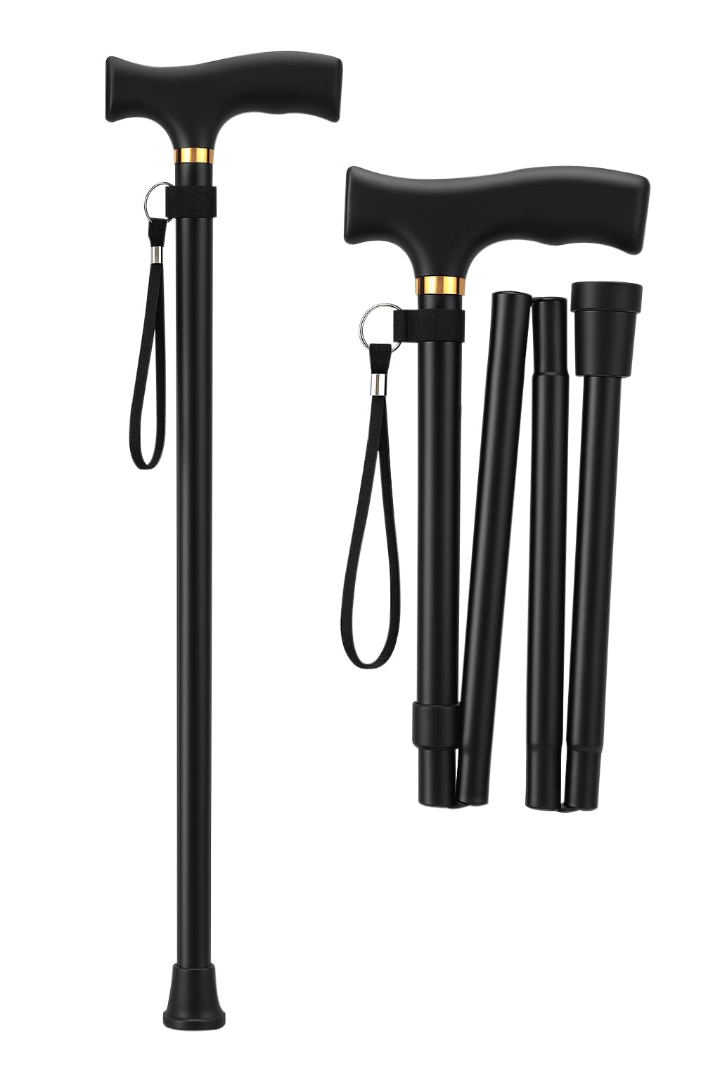 AL KAHF Walking Stick Folding Aluminium Cane Extendable Walking Cane Adjustable Mobility Aids Walking Stick For Seniors Disabled Ladies Women Men Outdoor Accessories Height 92cm Approx (Black)
