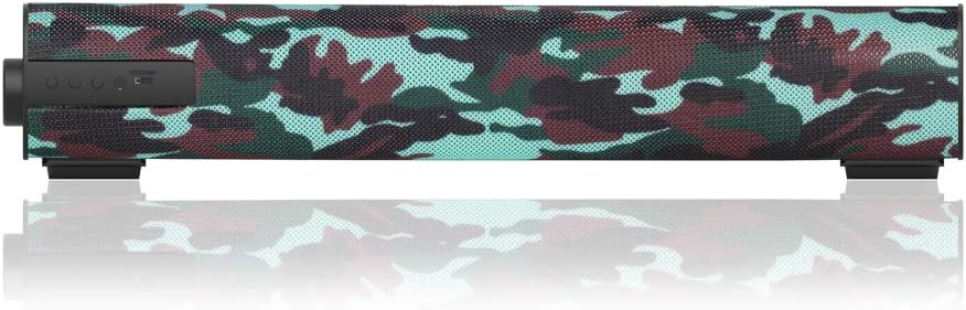 Rechargeable Wireless Soundbar Stereo Bluetooth Speaker with Mic AUX FM Function, USB, Micro SD Card Support for Projector, Tablet, PC, Desktop, Smartphone, TV(with Remote) (Black) (Camouflage)