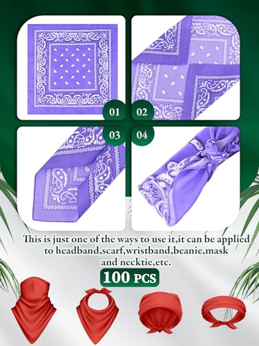 Unittype 100 Pieces Paisley Bandanas Bulk Unisex Cowboy Bandanas Assorted Headband Square Scarf for Party Costume3