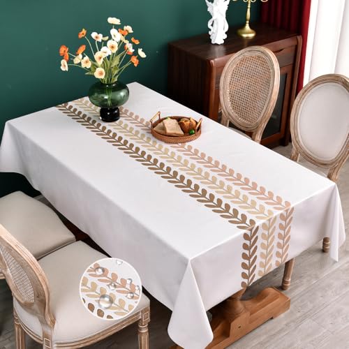 Plenmor Nappe Carrée Nappes Toile Cirée au Metre 137x137cm, Nappe Plastique PVC Nappes Boheme pour Décoration de Table à Manger de Cuisine (Trois Feuilles)