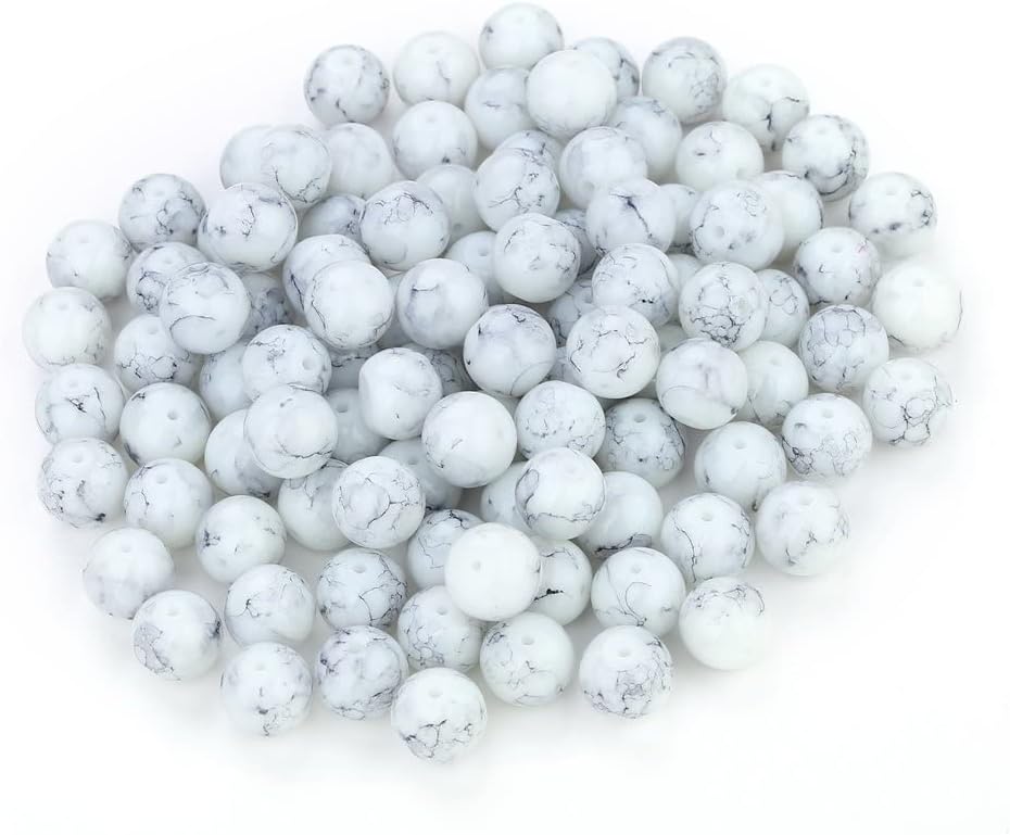 Navifoce Artistic Marble Design Various Color Round Loose Beads for Jewelry Making Craft,8mm Diameter (Light Grey)