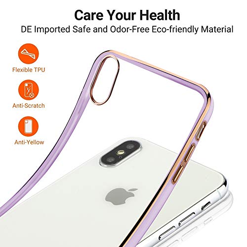 MOWIME Clear Phone Case for iPhone Xs MAX 6.5 in, Transparent Soft TPU Plating Bumper Anti-Scratch Shockproof Protective Case Cover for iPhone Xs MAX 2018 - Lilac Purple - Image 6