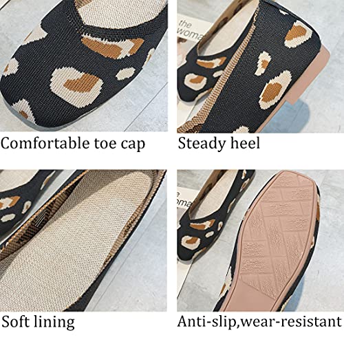 Image of RVROVIC Women's Square Toe Knit Flats Shoes Casual Slip on Ballet Flats Comfortable Shoes for Women
