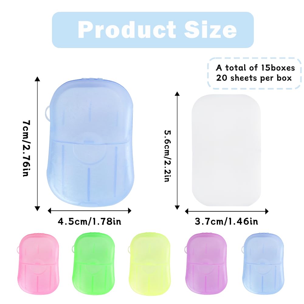 OT-NVWOZR 15 Pack Soap Sheets for Traveling, 300 Sheet Portable Soap Paper Disposable Hand Cleaner, Mini Scented Bath Slice Foaming Travel for Camping Outdoor Hiking Kids