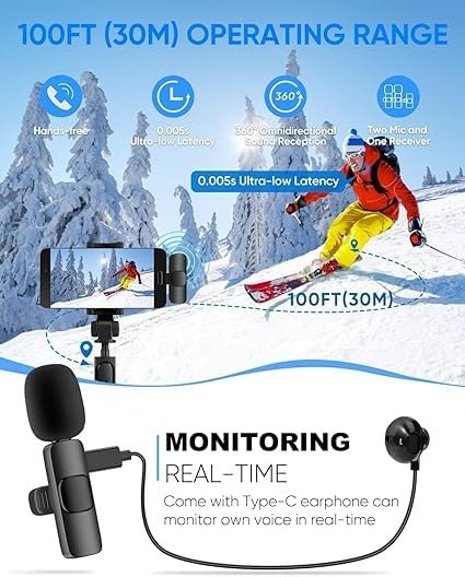 Image of K9 Furry Wireless Lavalier Microphone with Type-C & iOS Lightning Pin - Dual Noise Cancelling Clip On Mic for YouTube, Vlogging, Podcast, Interview, Reels & Live Streaming