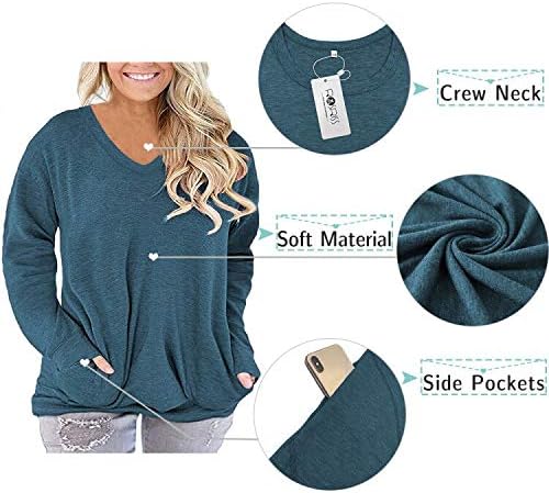 Miniatura 4 de ROSRISS Plus-Size-Tops for Women Long Sleeve V Neck Shirts Oversized Pockets Tunics