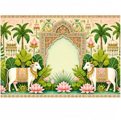 Image of HASTHIP Floral Backdrop Cloth Polyester Background with Traditional Print Colorful Arch Pattern Home Wall Hanging for Pooja Haldi Ceremony Festival Home Decoration