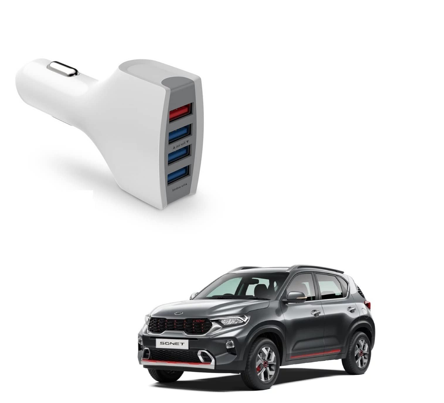 Auto Addict 4 USB Ports Car Charger Adapter with Fast Charging + Free USB Cable for Kia Sonet (B09NJK8H57) Amazon Price History, Amazon Price Tracker