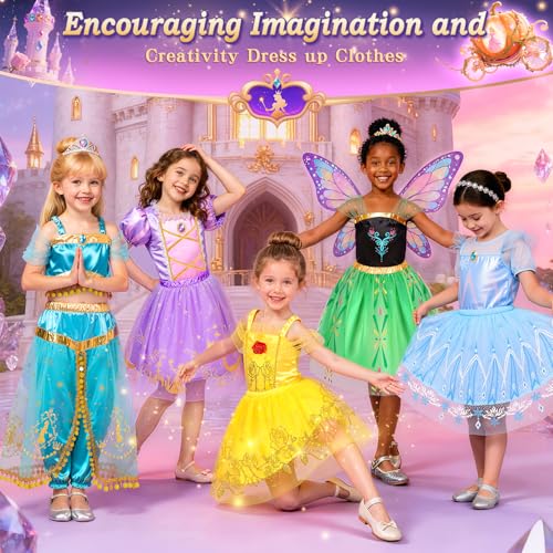 image for Jeowoqao Princess Costumes for Girls, Princess Dress up Clothes for Gi