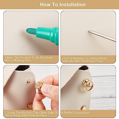 Image of GORGECRAFT 6PCS Brass Ball Studs Rivets D Ring 360 Degree Rotatable Ball Post Head Buttons Screw Buttons Rivets Nails Chicago Stud Screw Metal Ring Free Rotation for Bag Handle Connector Purse Craft