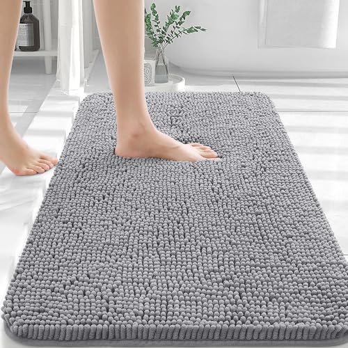 OLANLY Bathroom Rugs 30×20, Extra Soft Absorbent Chenille Bath Rugs, Rubber Backing Quick Dry, Machine Washable Bath Mats for Bathroom Floor, Tub and Shower, Home Decor Accessories, Grey