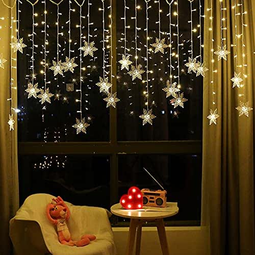 LED Curtain Lights,13ft/4M 96 LED Snowflake Curtain String Lights Plug-in