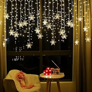 LED Curtain Lights,13ft/4M 96 LED Snowflake Curtain String Lights Plug-in Window Curtain Lights with 8 Modes Decoration for Christmas, Wedding, Party,Wall, Home Decorations (Warm White)