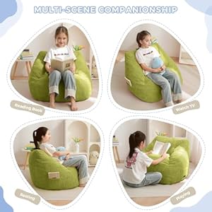Maxyoyo kids bean bag chair bean bag couch with handle comfy toddler chair for boys and girls accent sofa chair with pocket for gaming reading relaxing green  urban country home decor