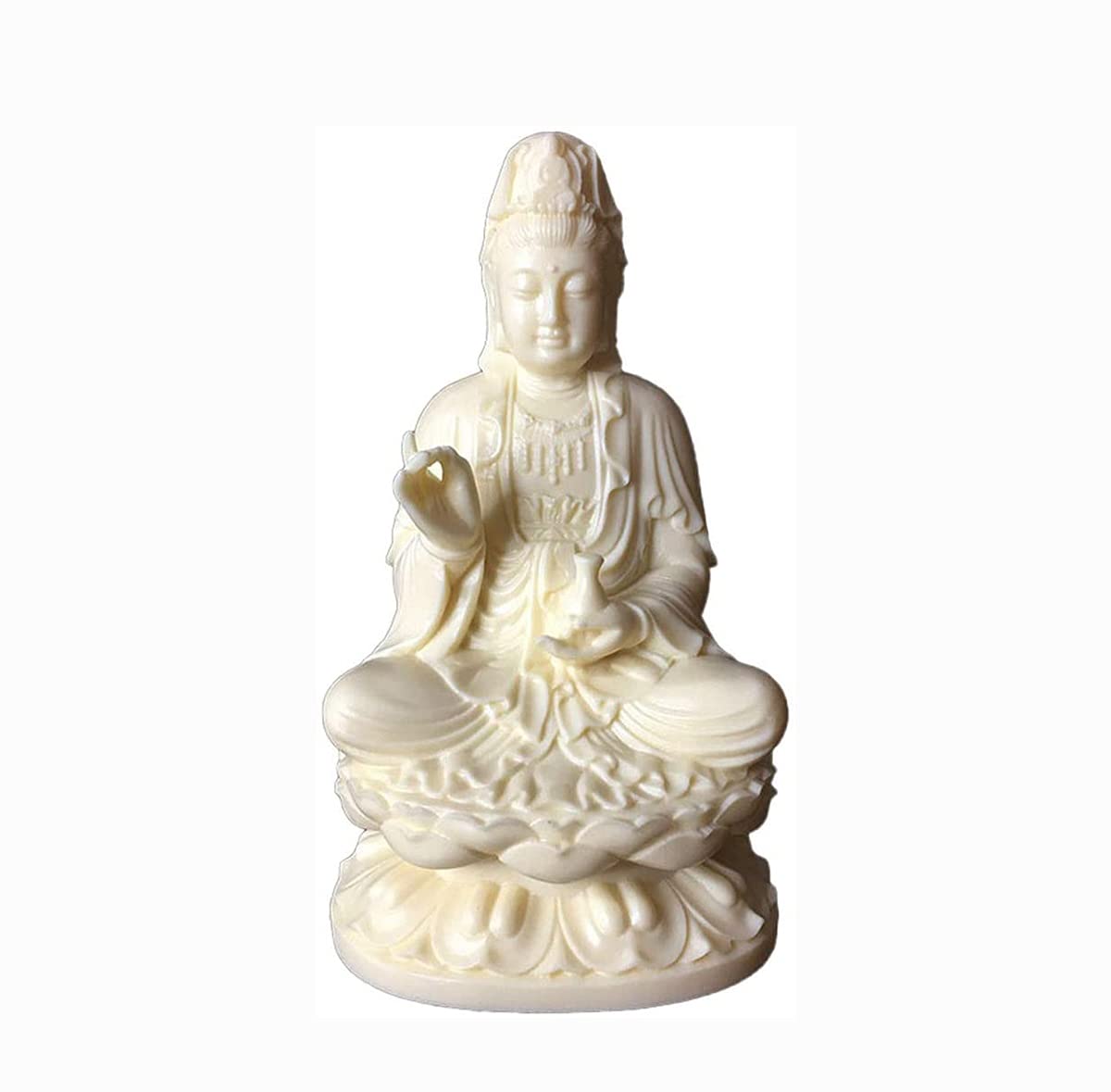 HTian Guan Yin Buddhist Statue - Kuan Yin Meditating on Lotus Throne Home Office Desktop Decoration Feng Shui Sculpture,White