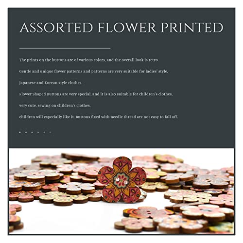 Skyzone Wooden Buttons,100PCS Flower Shape Buttons Retro Craft Button Handmade Colorful Printed Decorative Buttons with 2 Holes for Cardigans Knitting DIY Sewing Crafts (20mm and 25mm 50Pcs Each) - Image 3