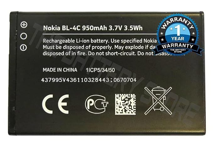 Image of Original BL-4C Battery for Nokia 6100 6125 6136 6170 6300 7705 7200 7270 8208 1202 1265 1325 1661 2220 2220s 2650 2652 2690 2700 3108 3500C Battery with 1 Year Warranty**(J00207)