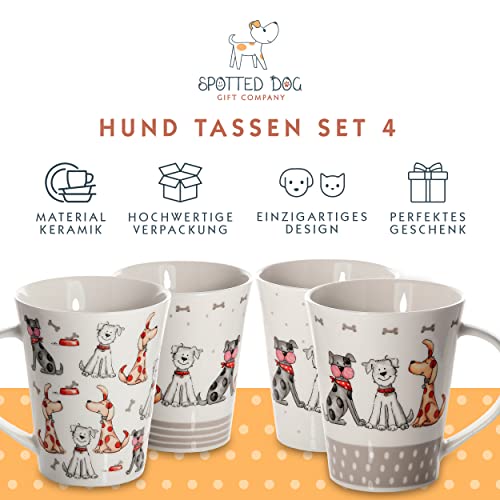 4er Set große Tassen Kaffeebecher Kaffeetassen Mugs Keramik Porzellan, weiß Hunde Design Hundemotiv Geschenk für Hundeliebhaber Hundebesitzer und Hundefreunde - 2