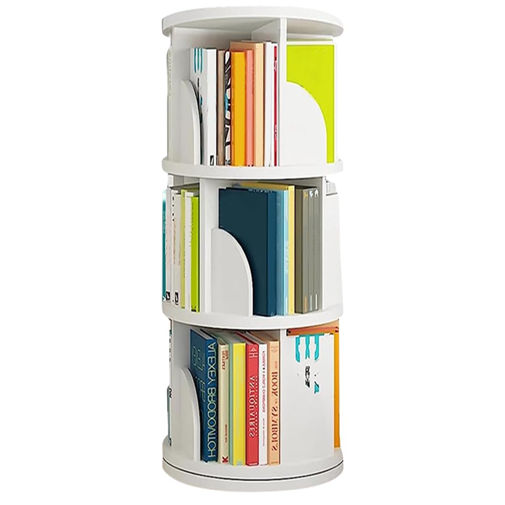 Bibliothèque pour Enfants,Étagère Pivotante à 3 Niveaux pour Livres et Jouets, Étagère à Livres pour Enfants, Étagère de Rangement Autoportante, pour Chambre d'enfants,Ronde (Blanc-40*40*97cm)