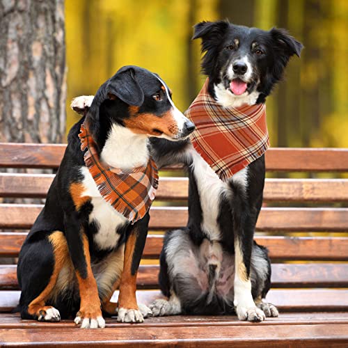 Whaline Fall Dog Bandana Autumn Dog Bibs Rustic Vintage Plaids Reversible Washable Triangle Dog Scarf Pet Neckerchief For Small Medium Large Pet Cat Dog Thanksgiving Costume Accessories, 2 Pack #TOP5