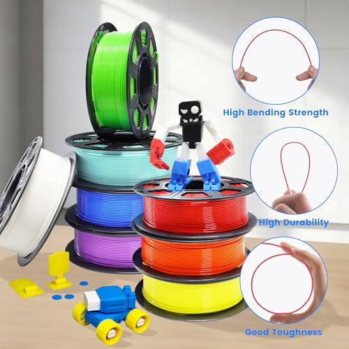 Image of MIKA3D 8 Spools 1.75mm 3D Printing Filament PLA Bundle, 3D Printer PLA Red Orange Yellow Lime Green Cyan Blue Purple White 8 Beautiful Popular Bright Colors, 0.25kg /Spool, Total 2kg PLA