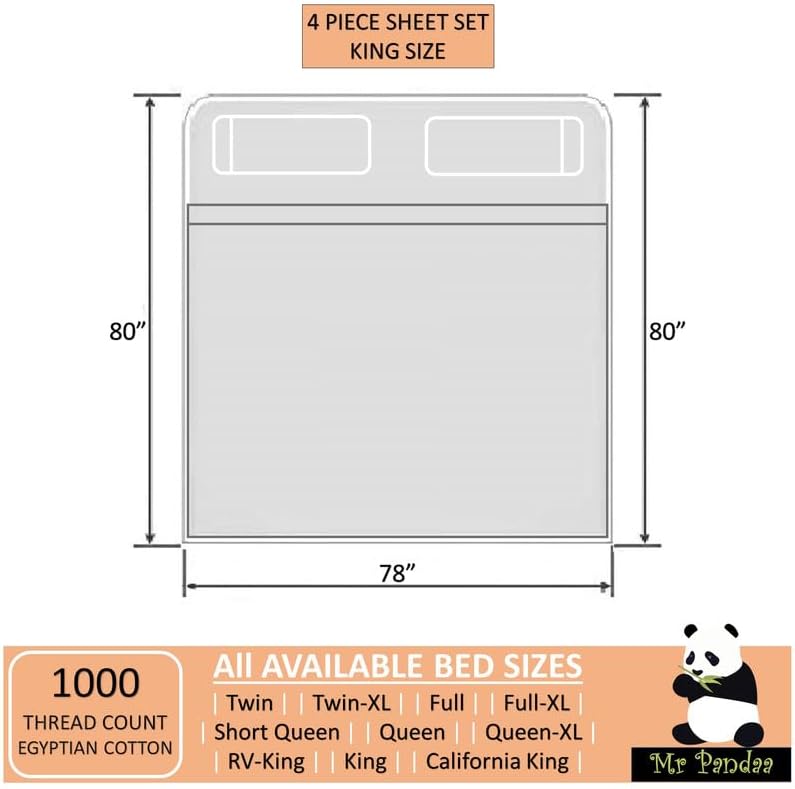 Miniatura 4 de True Luxury - Juego de sábanas tamaño King de 1000 hilos de algodón egipcio, 100% algodón de fibra larga, bolsillos profundos de 15 pulgadas, súper